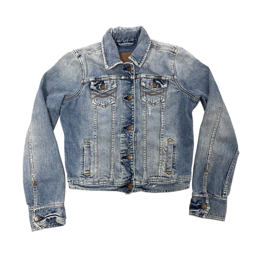 Y2K Abercrombie Fitch Womens Denim Jacket Blue Distressed Trucker Size Medium